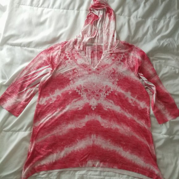 Style & Co 3/4 sleeve hooded printed boho top - Picture 1 of 5